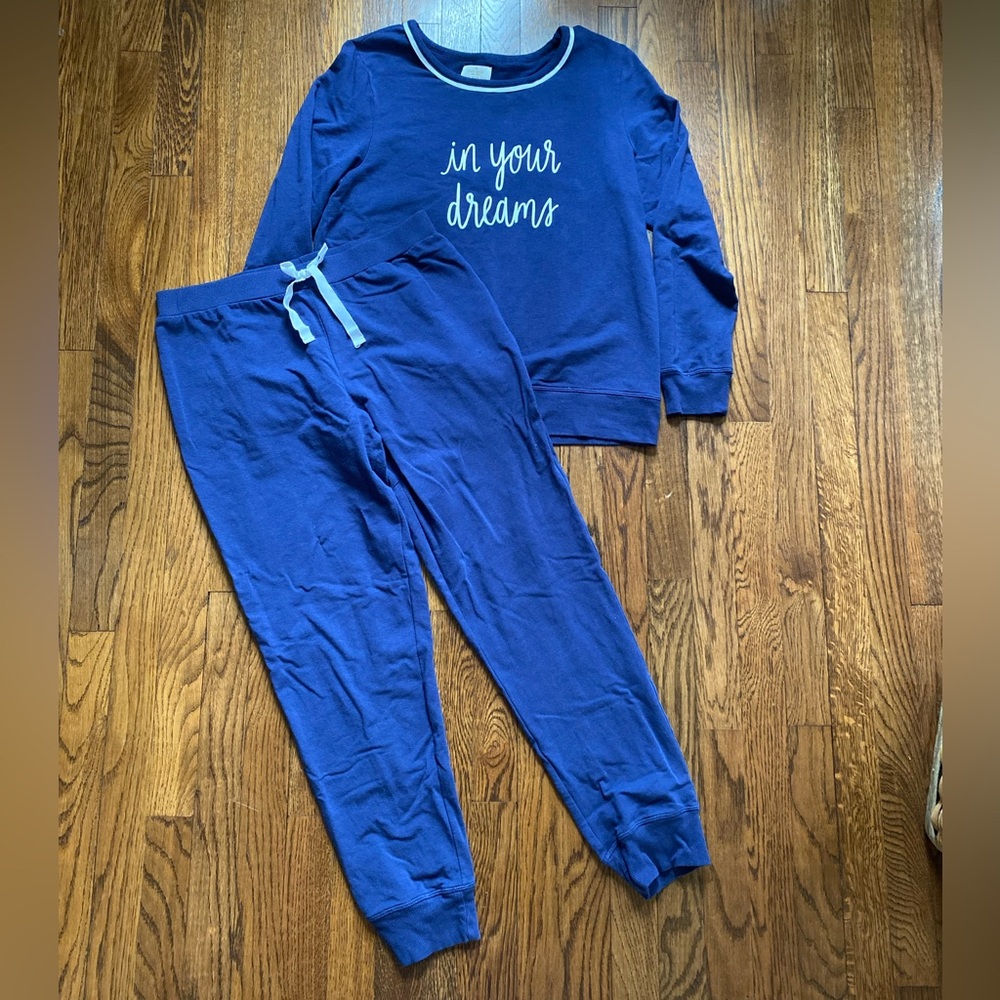 Kate Spade Medium Pajamas Dream Little Dream Navy Blue Long Sleeve Cuffed Pants